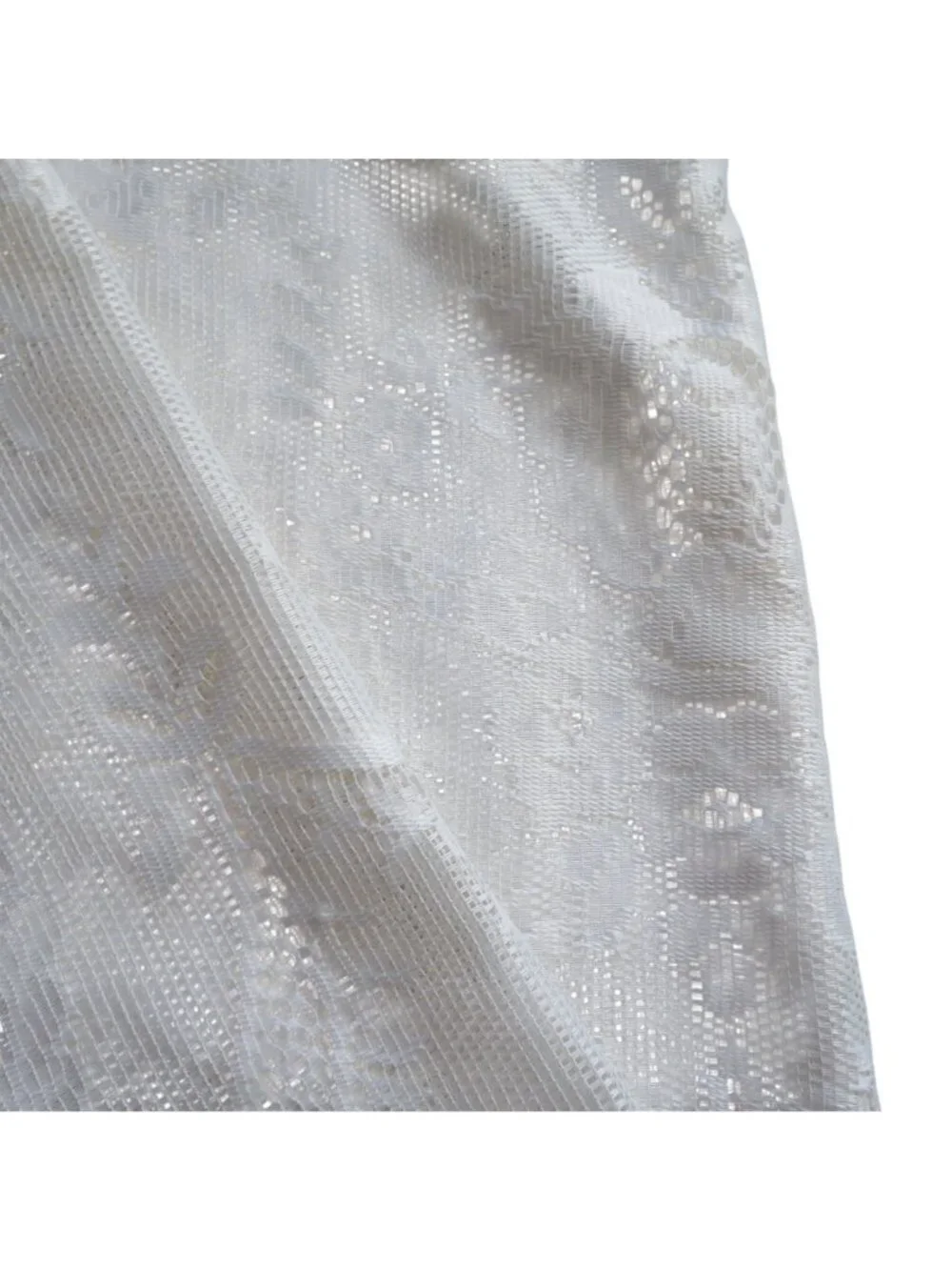 Vintage Sears White Lace Fabric Shower Curtain Ruffled Valance Floral 66